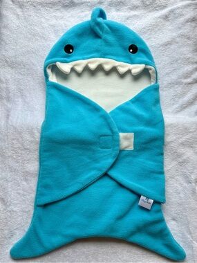 Shark Hooded Baby Swaddle - Bright Aqua Blue